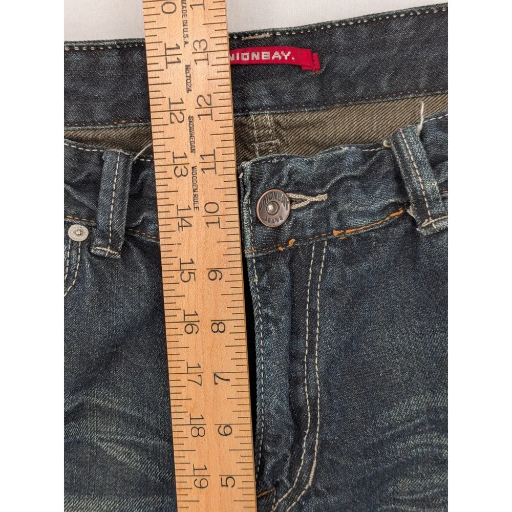 Y2K Unionbay Mens 36x32 Bootcut Jeans Dark Wash Faded Embroidered Pockets
